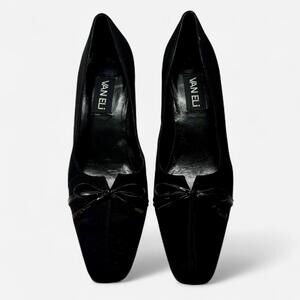 Vaneli Black Heels Womens 9.5N Leather Fabric Bow Pumps